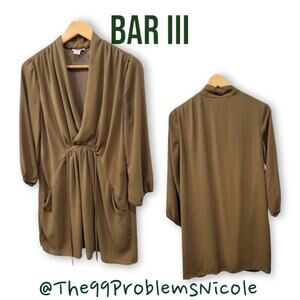Bar III Olive Green Faux Wrap Long Sleeve dress with pockets